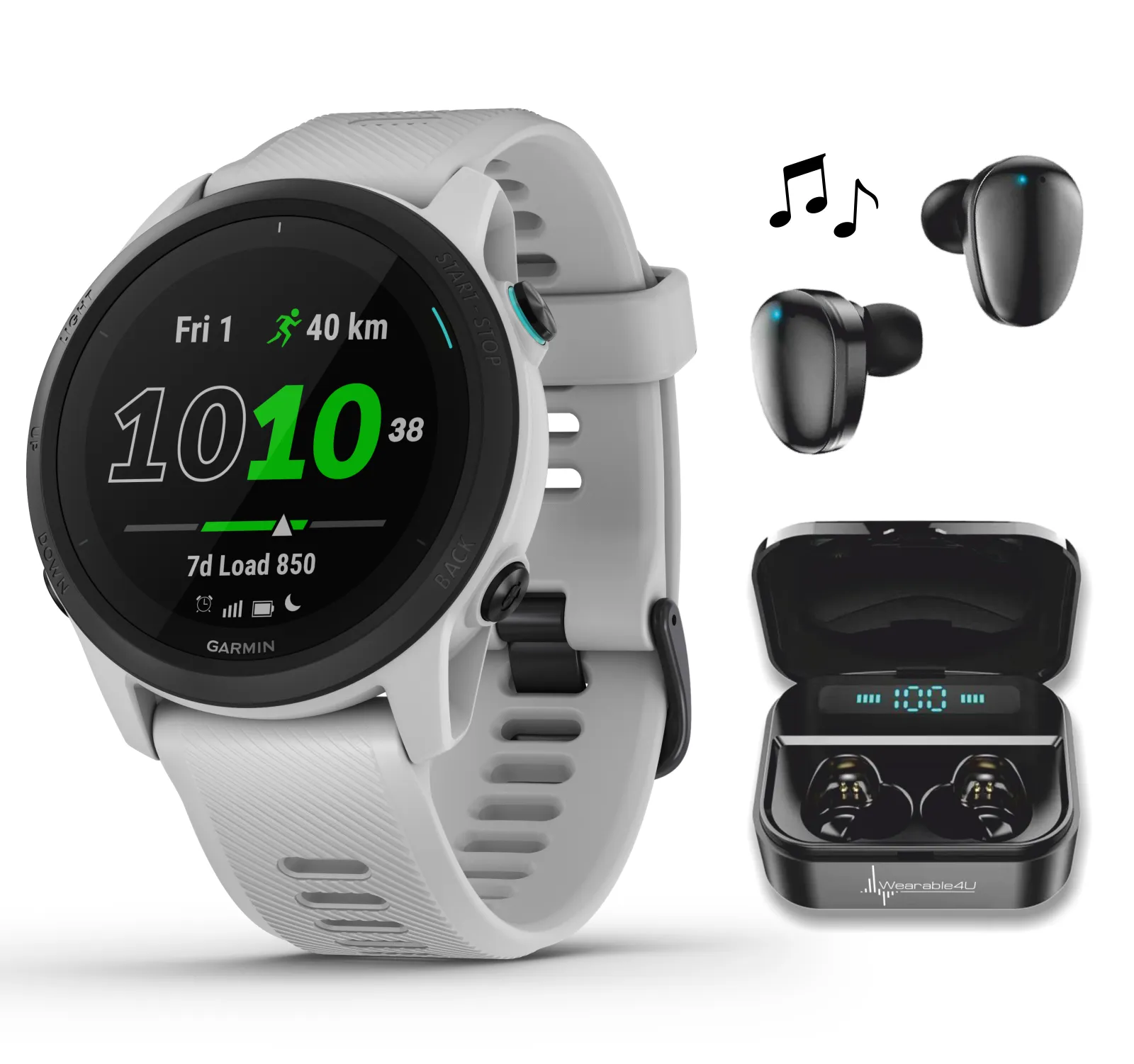 Garmin Forerunner 745, GPS Running Watch with Wearable4U EarBuds with Charging Power Bank Case Bundle