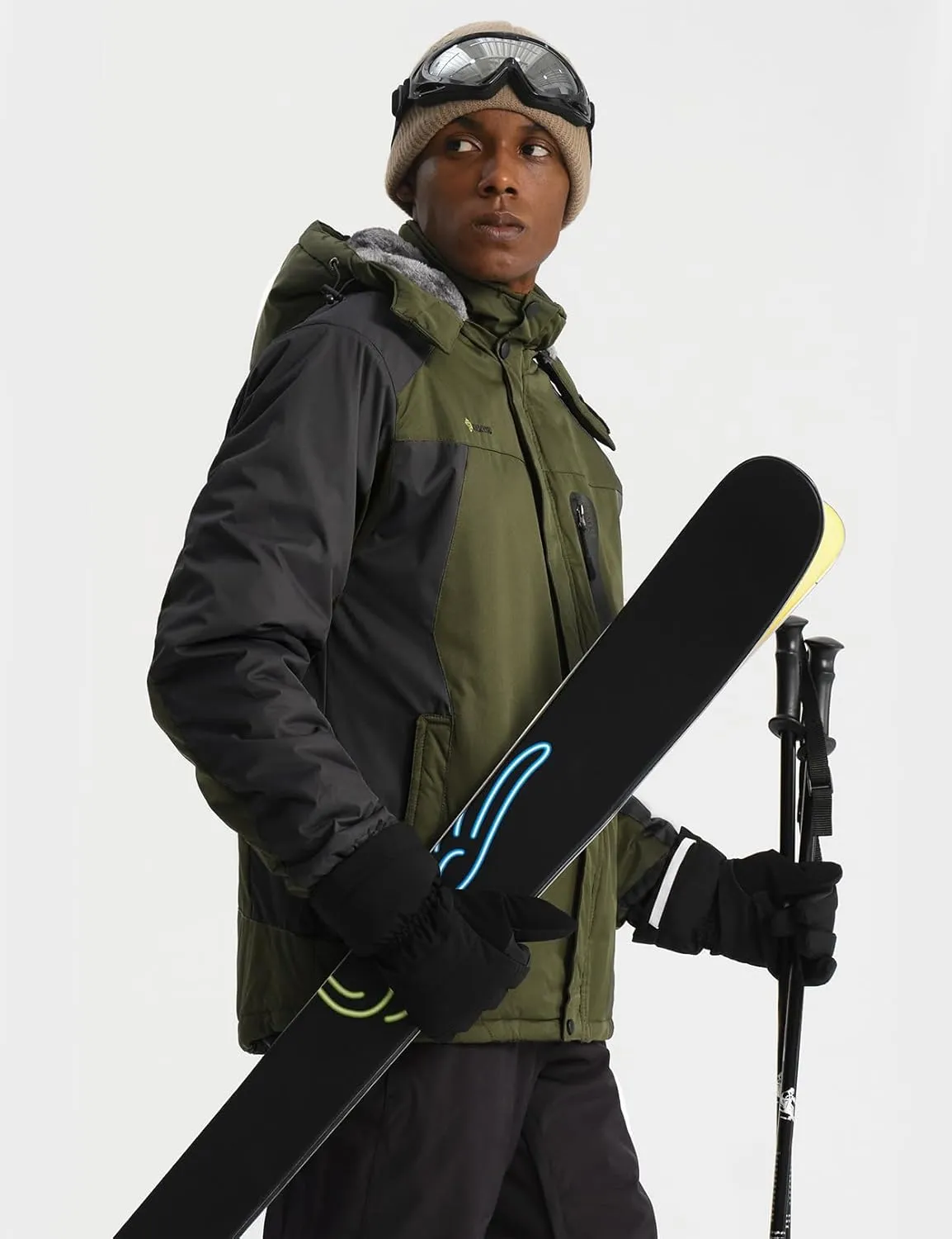GEMYSE Men's Ski Snow Jacket Warm Winter Waterproof Coat Snowboard Rain Jacket Hooded Windproof Windbreaker