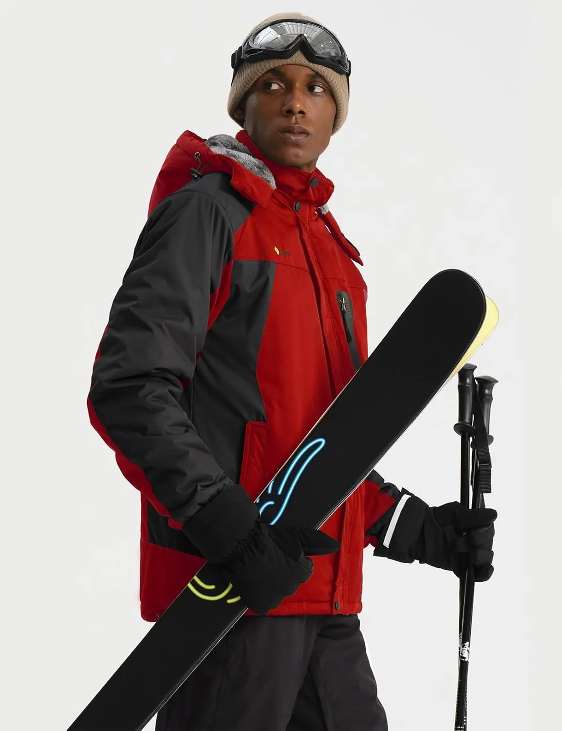 GEMYSE Men's Ski Snow Jacket Warm Winter Waterproof Coat Snowboard Rain Jacket Hooded Windproof Windbreaker