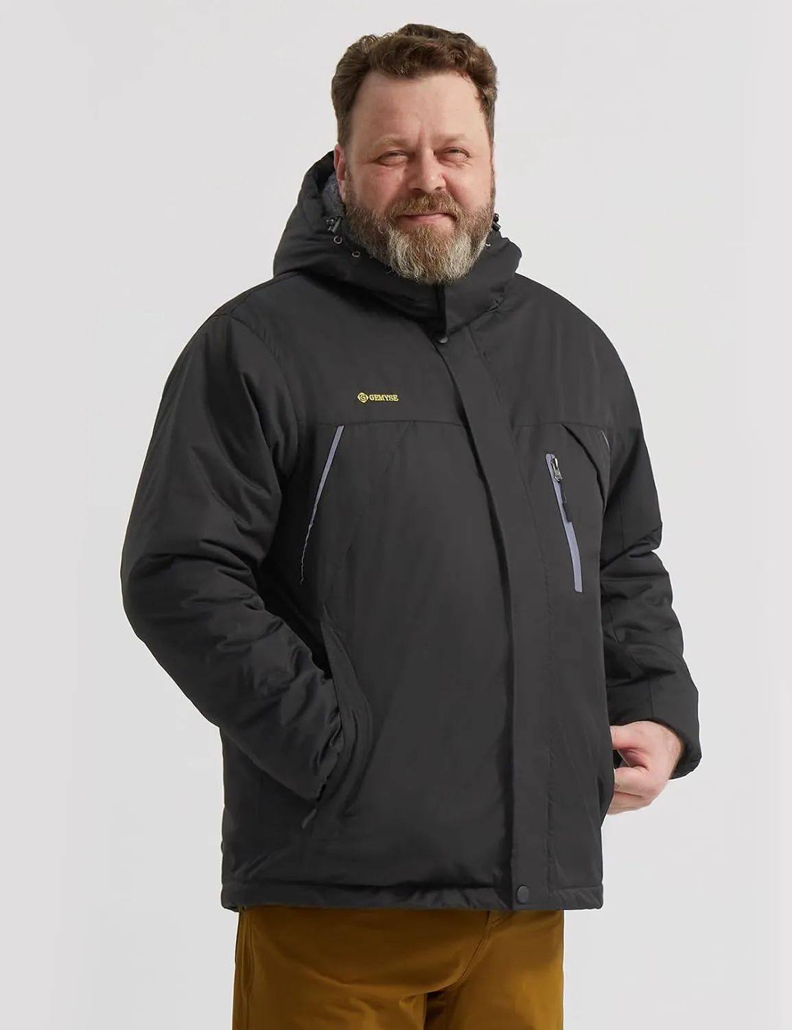 GEMYSE Men's Windproof Ski Jacket Warm Raincoats Snowboarding Hooded Parka With Multi-Pockets