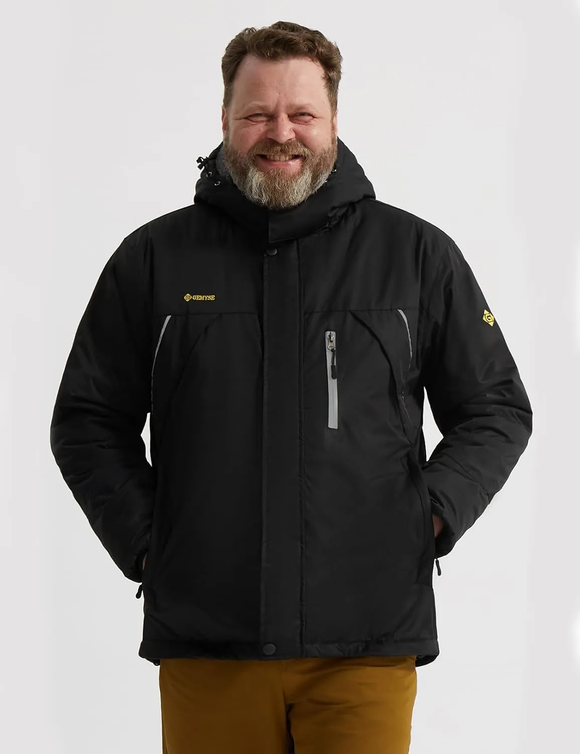 GEMYSE Men's Windproof Ski Jacket Warm Raincoats Snowboarding Hooded Parka With Multi-Pockets