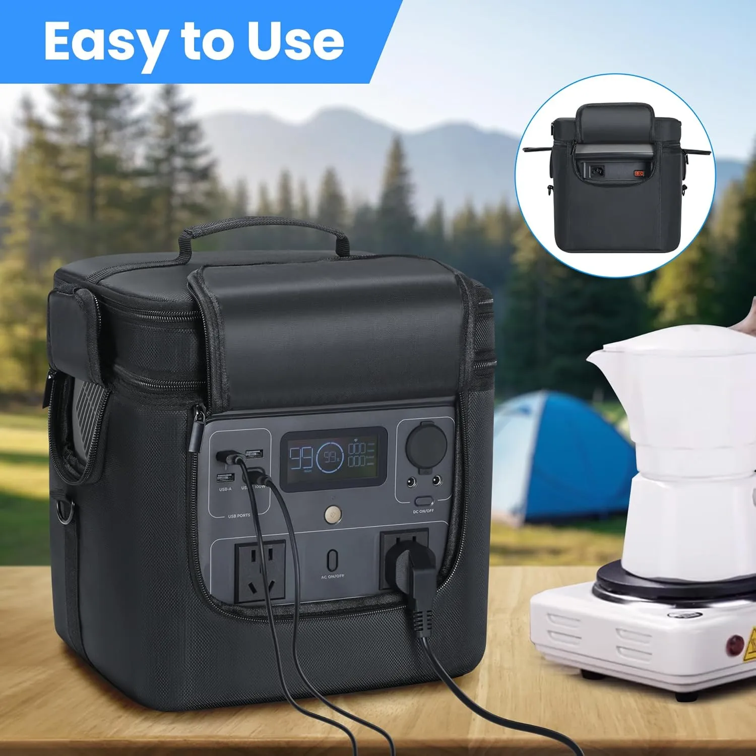 Generator Cover Compatible with ECOFLOW River 2 Max 500, Soft Carrying Bag with Side Zipper, Adjustable Shoulder Strap, 10.63''10.04''7.87'' (Black, For River 2 Max 500)