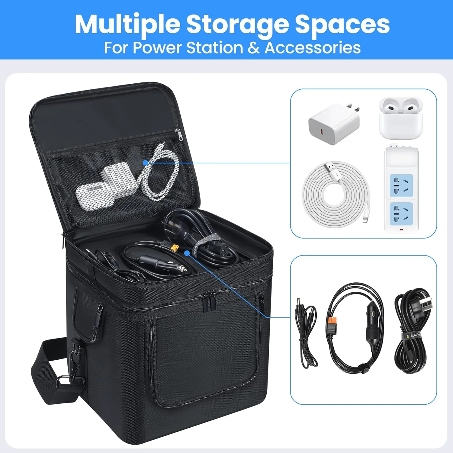 Generator Cover Compatible with ECOFLOW River 2 Max 500, Soft Carrying Bag with Side Zipper, Adjustable Shoulder Strap, 10.63''10.04''7.87'' (Black, For River 2 Max 500)