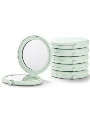 Getinbulk Compact Mirror for Purse, Pack of 6 Double-Sided 1X/2X Magnifying Metal Pocket Makeup Mirrors(Round, Cyan)