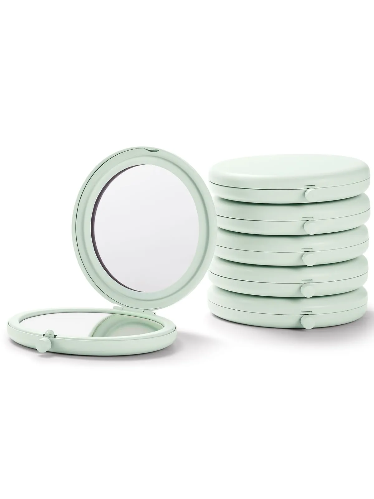Getinbulk Compact Mirror for Purse, Pack of 6 Double-Sided 1X/2X Magnifying Metal Pocket Makeup Mirrors(Round, Cyan)
