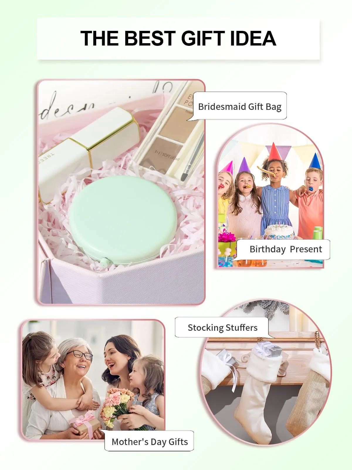 Getinbulk Compact Mirror for Purse, Pack of 6 Double-Sided 1X/2X Magnifying Metal Pocket Makeup Mirrors(Round, Cyan)