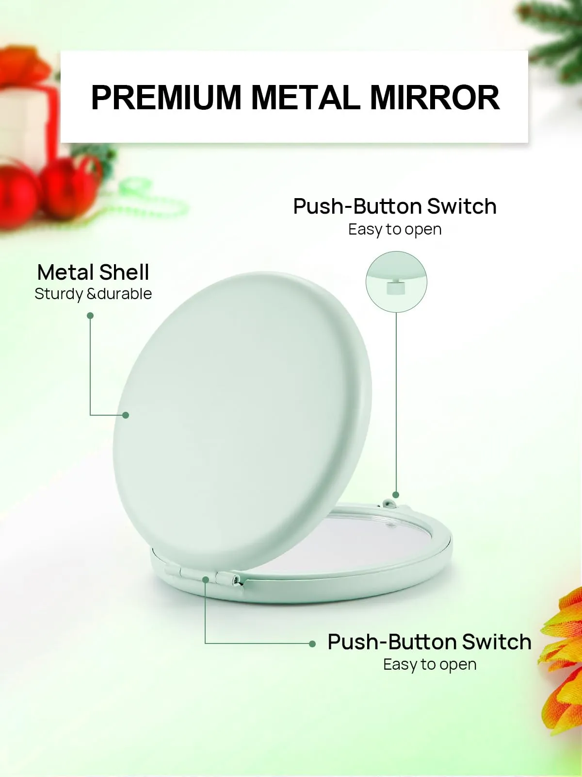 Getinbulk Compact Mirror for Purse, Pack of 6 Double-Sided 1X/2X Magnifying Metal Pocket Makeup Mirrors(Round, Cyan)