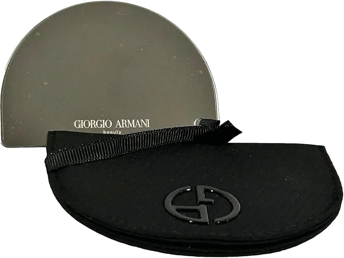 GIORGIO ARMANI Small Black Beauty Mirror Curved/Half Moon Compact Makeup Fashion Mirror Travel Size (4" L x 2.5" H) - 2338