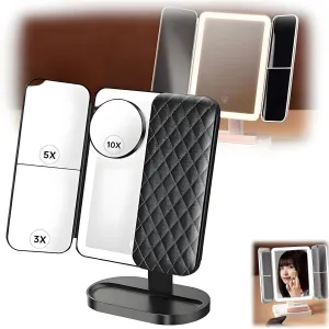 Glisera Smart Mirror, 2025 New Glisera Makeup Mirror, Glisera Smart Mirror Vanity, Glisera Smart Makeup Mirror Travel, 180 ° Rotation, 3 Color Led Makeup Mirror with Magnification(Black)