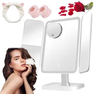 Glisera Smart Mirror, Glisera Smart Makeup Mirror 2x 3x 10x Touch Screen Dimming, Makeup Mirror With Lights, Led Trifold Makeup Mirror Magnification, 180 ° Rotation Lighted Makeup Mirror (White)