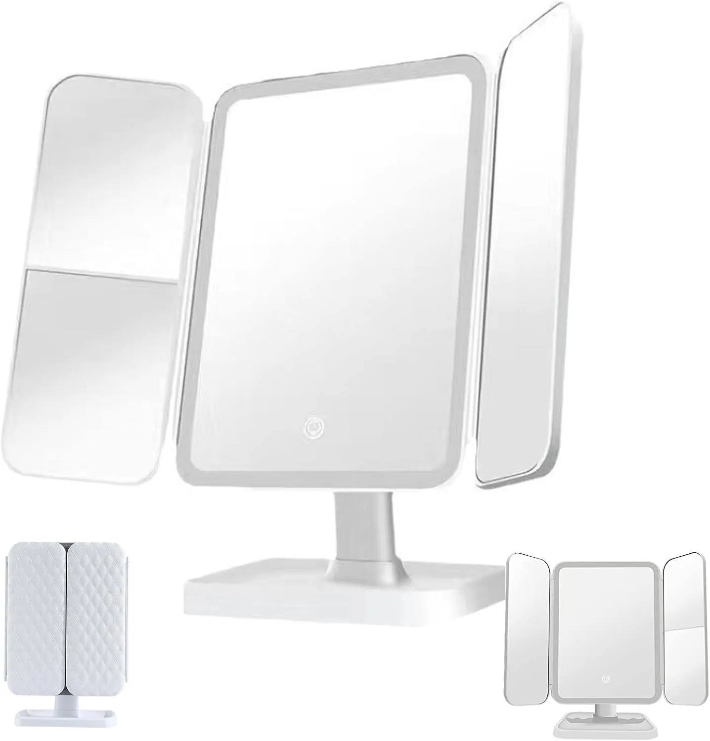 Glisera Smart Mirror - Glisera Smart Mirror Vanity, Makeup Mirror with Lights and Magnification, Folding Three-Sided Makeup Mirror, 180° Rotation Lighted Makeup Mirror (White)