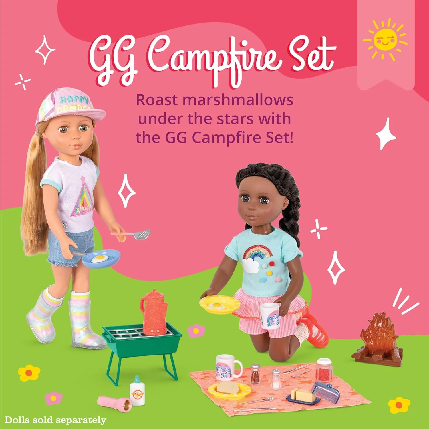 Glitter Girls– Campfire & Portable BBQ Grill Set – Marshmallows, Toasting Sticks, and Play Food – 14-inch Doll Accessories for Kids Ages 3 and Up – Children’s Toys