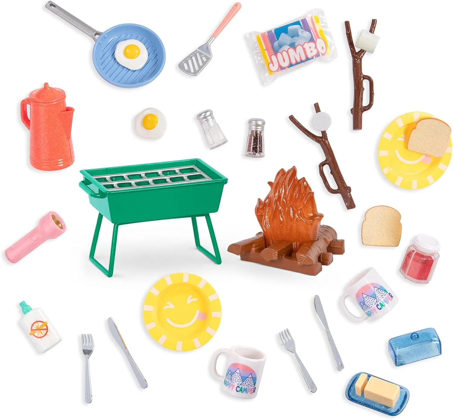 Glitter Girls– Campfire & Portable BBQ Grill Set – Marshmallows, Toasting Sticks, and Play Food – 14-inch Doll Accessories for Kids Ages 3 and Up – Children’s Toys