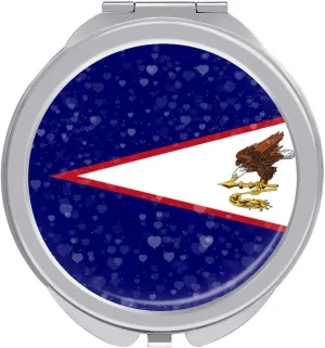 Glittering Heart American Samoa Compact Mirror Pocket Mirror Portable Mini Makeup Mirror Handheld Double-Sided Magnifying