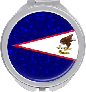 Glittering Heart American Samoa Compact Mirror Pocket Mirror Small Mirror for Purse Portable Mini Travel Makeup Mirror Folding Handheld Double-Sided Magnifying Compact Mirror for Women Gift