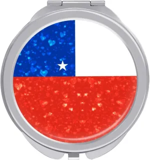 Glittering Heart Chile Compact Mirror Pocket Mirror Small Mirror for Purse Portable Mini Travel Makeup Mirror Folding Handheld Double-Sided Magnifying Compact Mirror for Women Gift