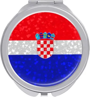 Glittering Heart Pattern Croatia Compact Mirror Pocket Mirror Portable Mini Makeup Mirror Handheld Double-Sided Magnifying