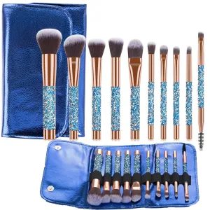 Glitz and Glam Essentials Makeup Brushes, 1 Set Rhinestone Makeup Brush Set Professional Beauty Cosmetic Brushes with Bag for Face Make Up Tools (blue)
