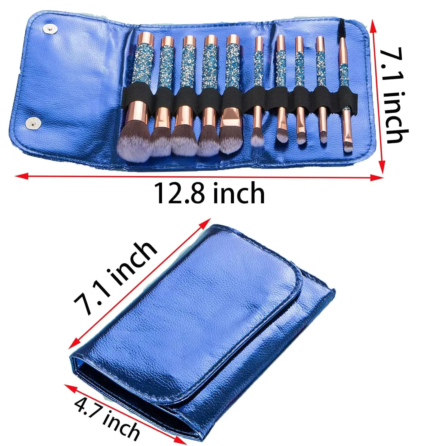 Glitz and Glam Essentials Makeup Brushes, 1 Set Rhinestone Makeup Brush Set Professional Beauty Cosmetic Brushes with Bag for Face Make Up Tools (blue)