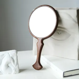 GMZ&KEHC Handheld Mirror Wood, Makeup Hand Mirror - Wooden Vintage Portable Compact Vanity Small Hanging Mirrors with Handle for Women Travel Bathroom, Tabletop,Brown