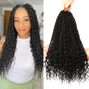 Goddess Bohemian Box Braids Crochet Hair-8 Packs 18 Inch Boho Crochet Braids for Black Women Synthetic Braiding Hair (1B#, 18 Inch(Pack of 8))