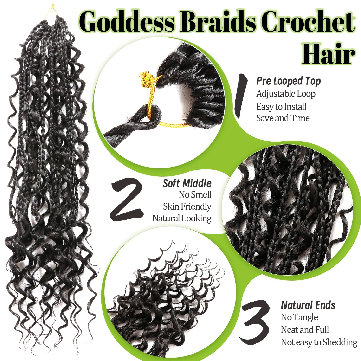 Goddess Bohemian Box Braids Crochet Hair-8 Packs 18 Inch Boho Crochet Braids for Black Women Synthetic Braiding Hair (1B#, 18 Inch(Pack of 8))