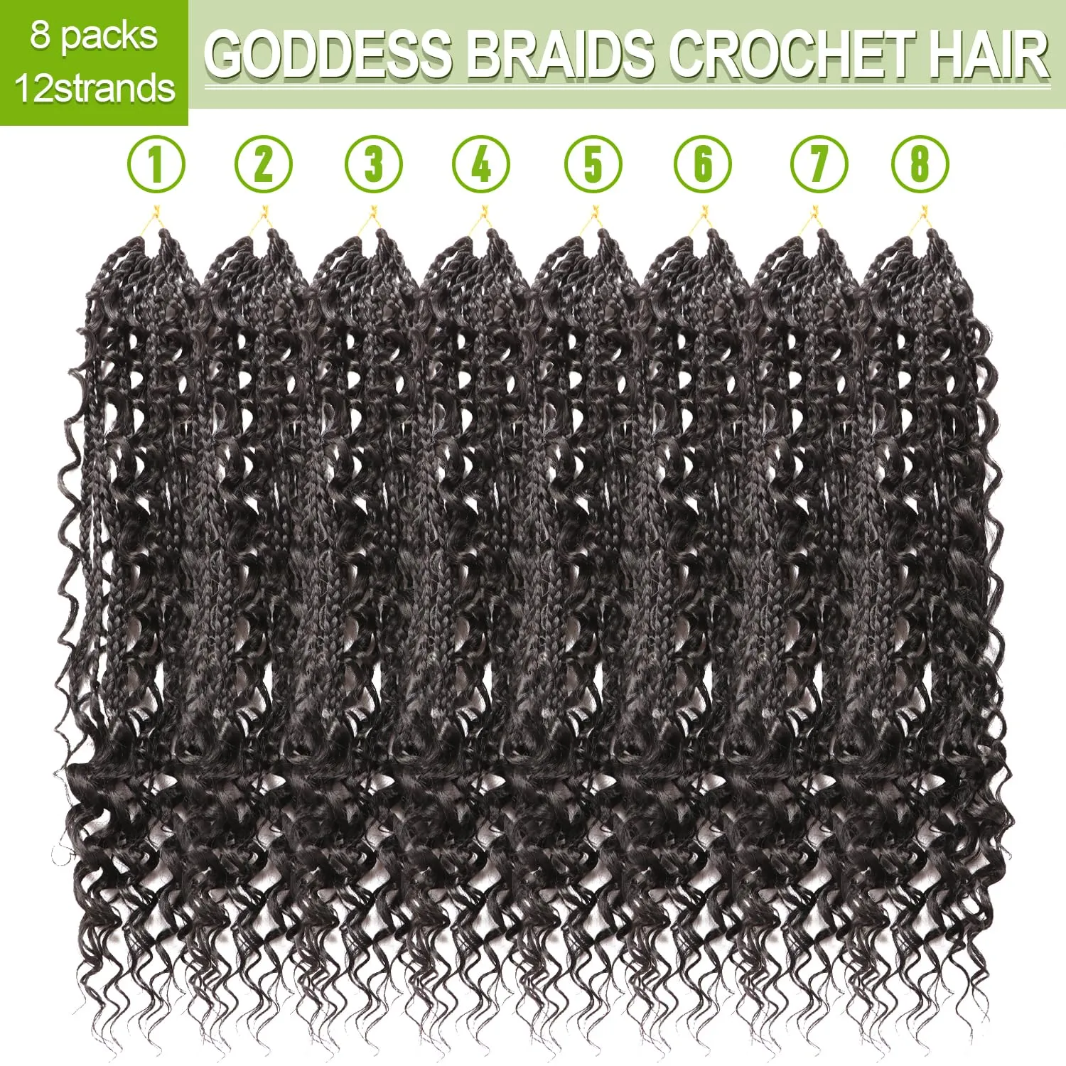 Goddess Bohemian Box Braids Crochet Hair-8 Packs 18 Inch Boho Crochet Braids for Black Women Synthetic Braiding Hair (1B#, 18 Inch(Pack of 8))