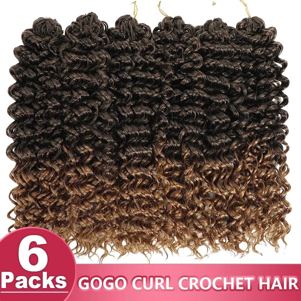 GoGo Curl Crochet Hair 18Inch 6packs Curl Crotchet Hair Water Wave Crotchet Hair for Black Women (18 Inch (Pack of 6), 1B/27#)