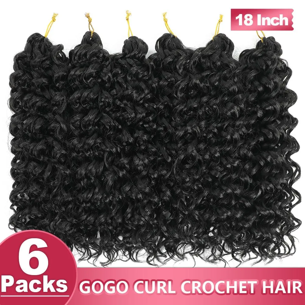 GoGo Curl Crochet Hair 18Inch 6Packs Synthetic Braiding Hair Extensions Curl Crotchet Hair for Women (18 Inch (Pack of 6), 1B#)