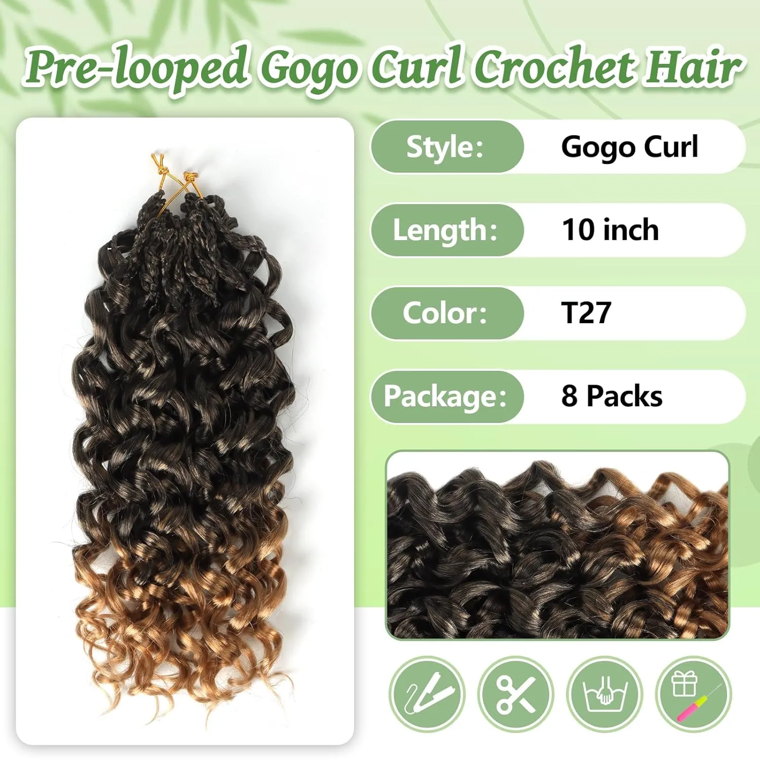 Gogo Curl Crochet Hair 8 Packs Ocean Wave Crochet Hair Pre Looped Deep Twist Goddess Box Braids Curly Water Wave Synthetic Braiding Hair For Black Women (#T27, 10 Inch (Pack of 8))