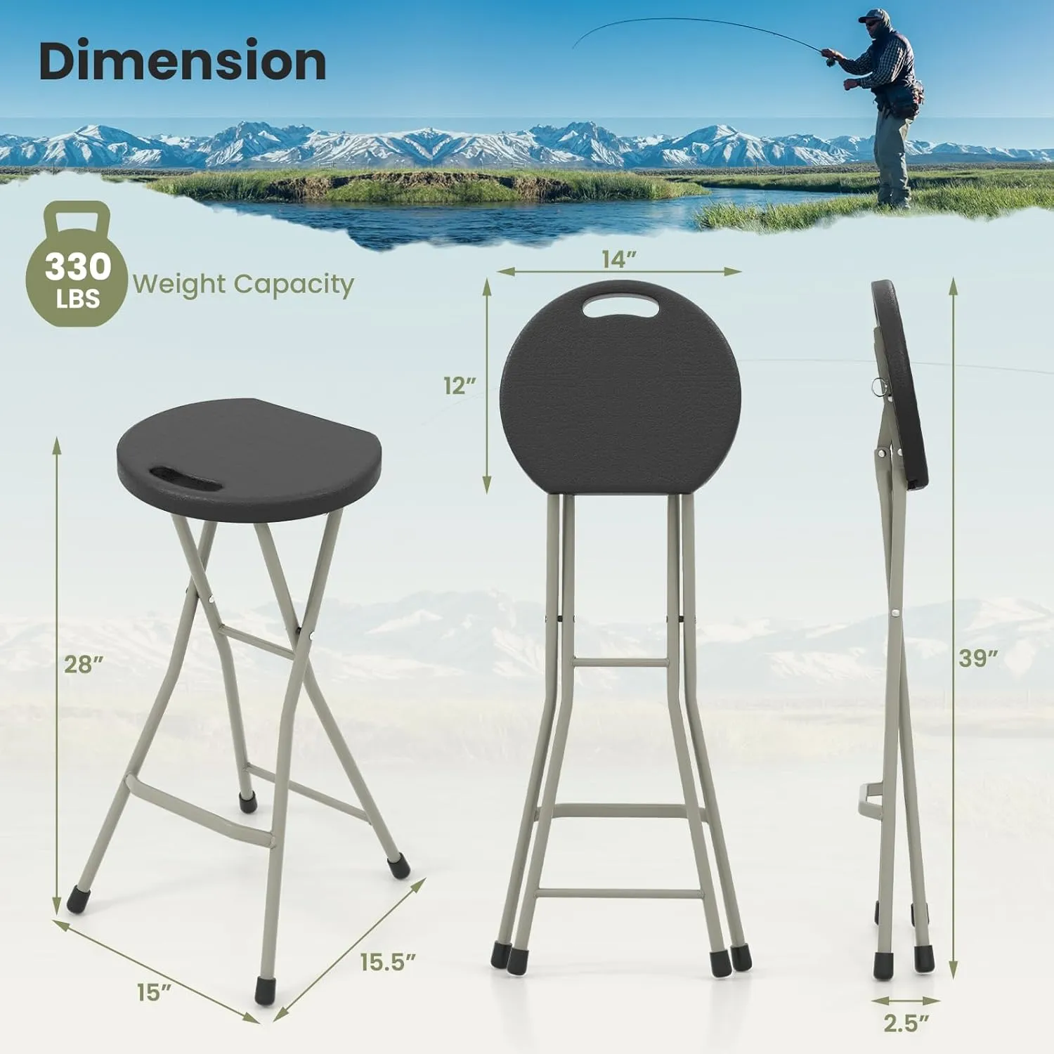 Goplus 2 Pack Folding Stool - 28 Inch Foldable, 550 lb Capacity, Portable Plastic, Collapsible Round Stool - Camping, Fishing, Hiking, Gardening, BBQ
