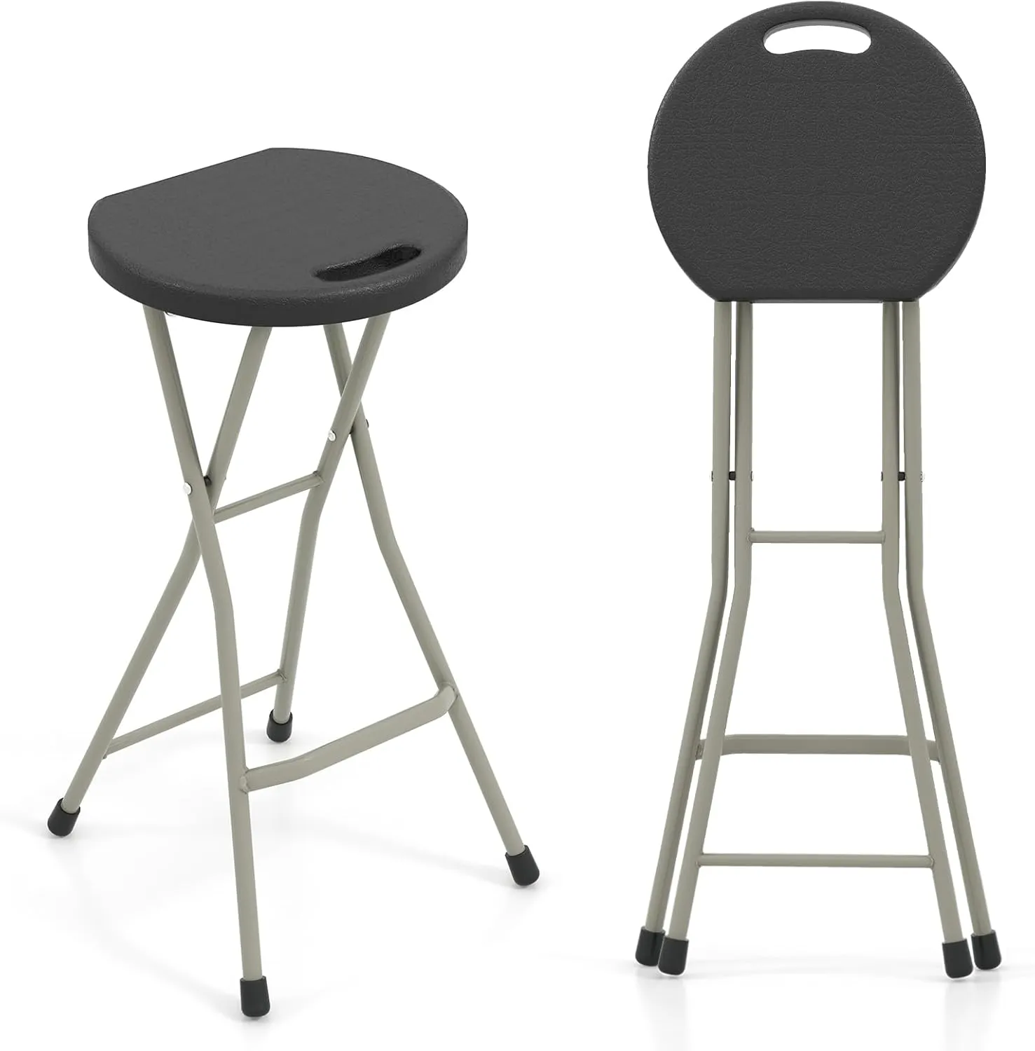 Goplus 2 Pack Folding Stool - 28 Inch Foldable, 550 lb Capacity, Portable Plastic, Collapsible Round Stool - Camping, Fishing, Hiking, Gardening, BBQ