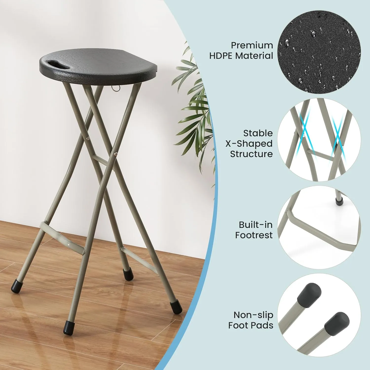 Goplus 2 Pack Folding Stool - 28 Inch Foldable, 550 lb Capacity, Portable Plastic, Collapsible Round Stool - Camping, Fishing, Hiking, Gardening, BBQ