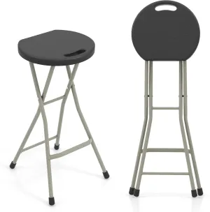Goplus 2 Pack Folding Stool - 28 Inch Foldable, 550 lb Capacity, Portable Plastic, Collapsible Round Stool - Camping, Fishing, Hiking, Gardening, BBQ