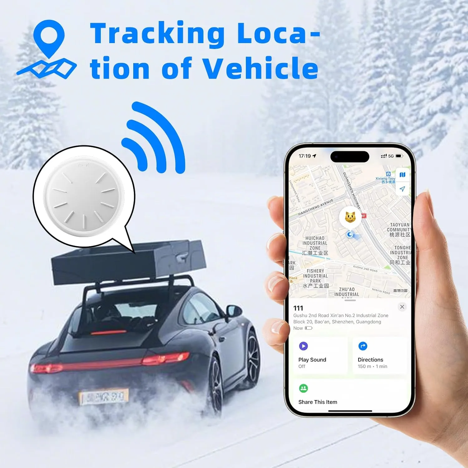 GPS Tracker for Vehicles No Subscription, 1PCS Real Time GPS Tracker for Car Work with Find My (iOS Only), Mini Hidden Car Tracker Device with Magnetic Case, No Monthly Fee (Black)