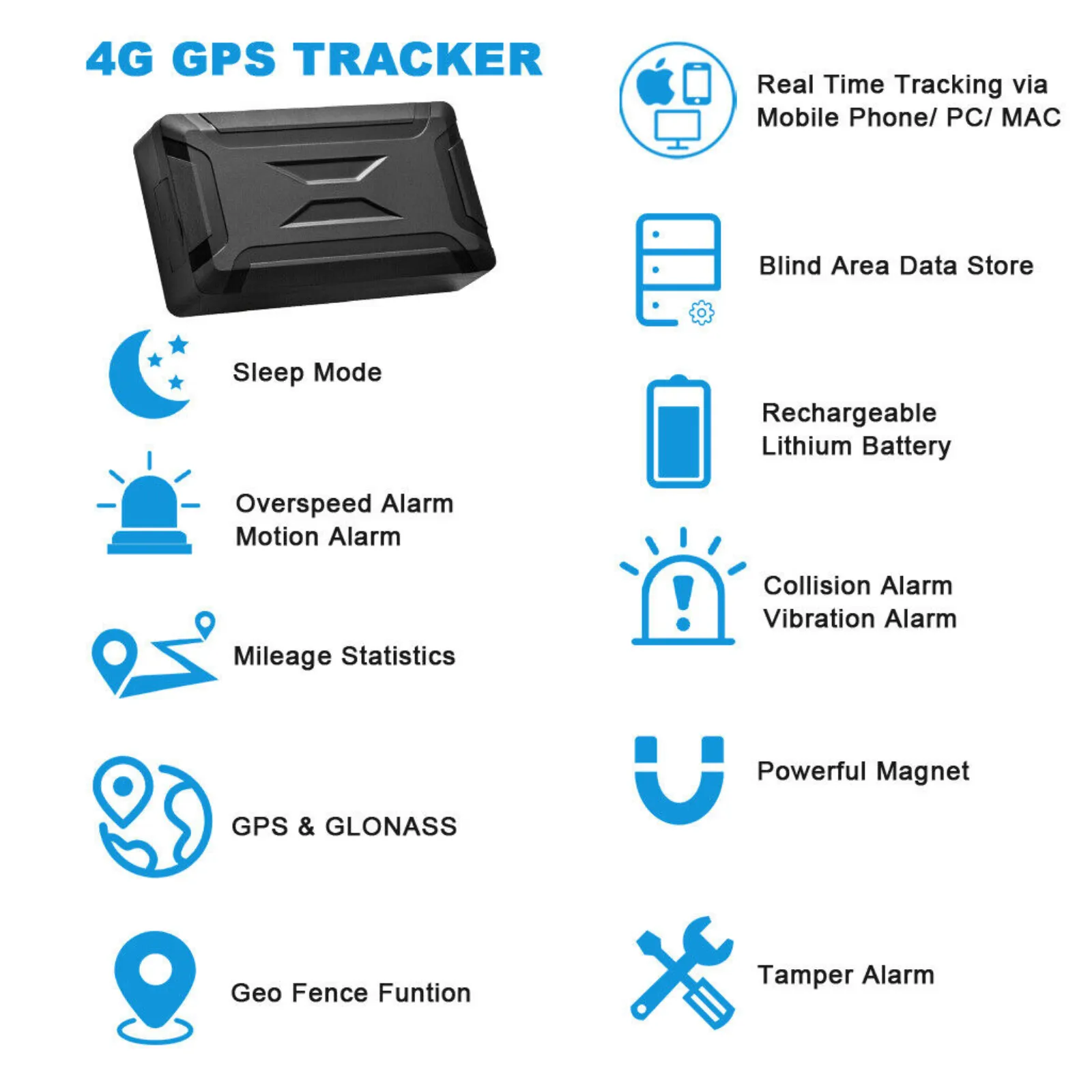 GPS Tracker Magnetic Vehicle 10000mAh 4G SIM Car Real Time Tracking Anti Theft