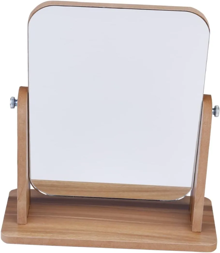 Gray Wooden Desktop Makeup Mirror Stylish Stereo Mirror for Home Salon Use Makeup Decor for Living Bedroom and Bathroom Stable Support Frame Present