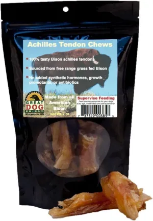 Great Dog Bison Achilles Tendon Chews - 7 oz. Bag - USA Sourced & Made, Tendon Chews for Dogs