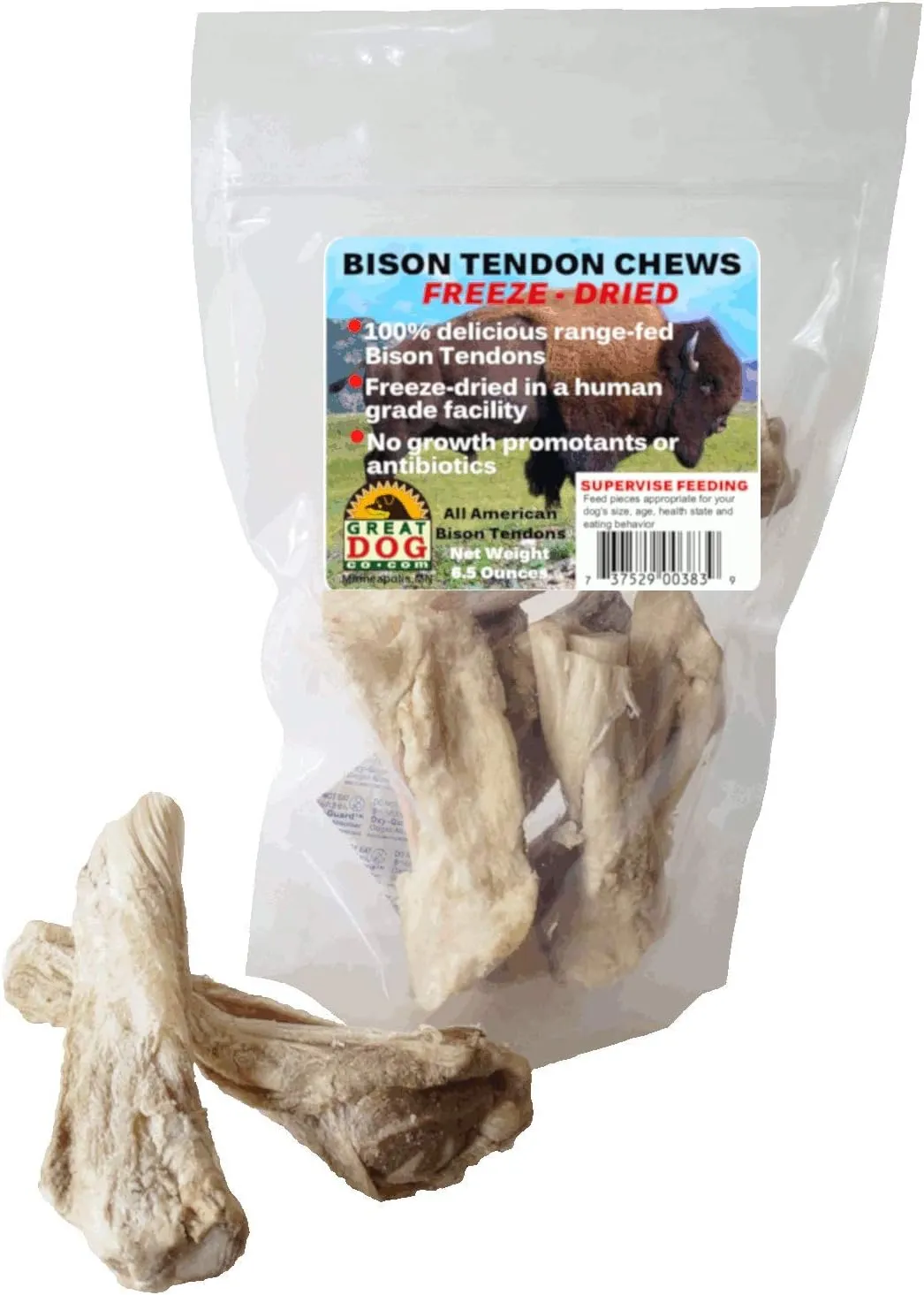 Great Dog Bison Tendons - Freeze Dried - 6.5 Ounce Bag