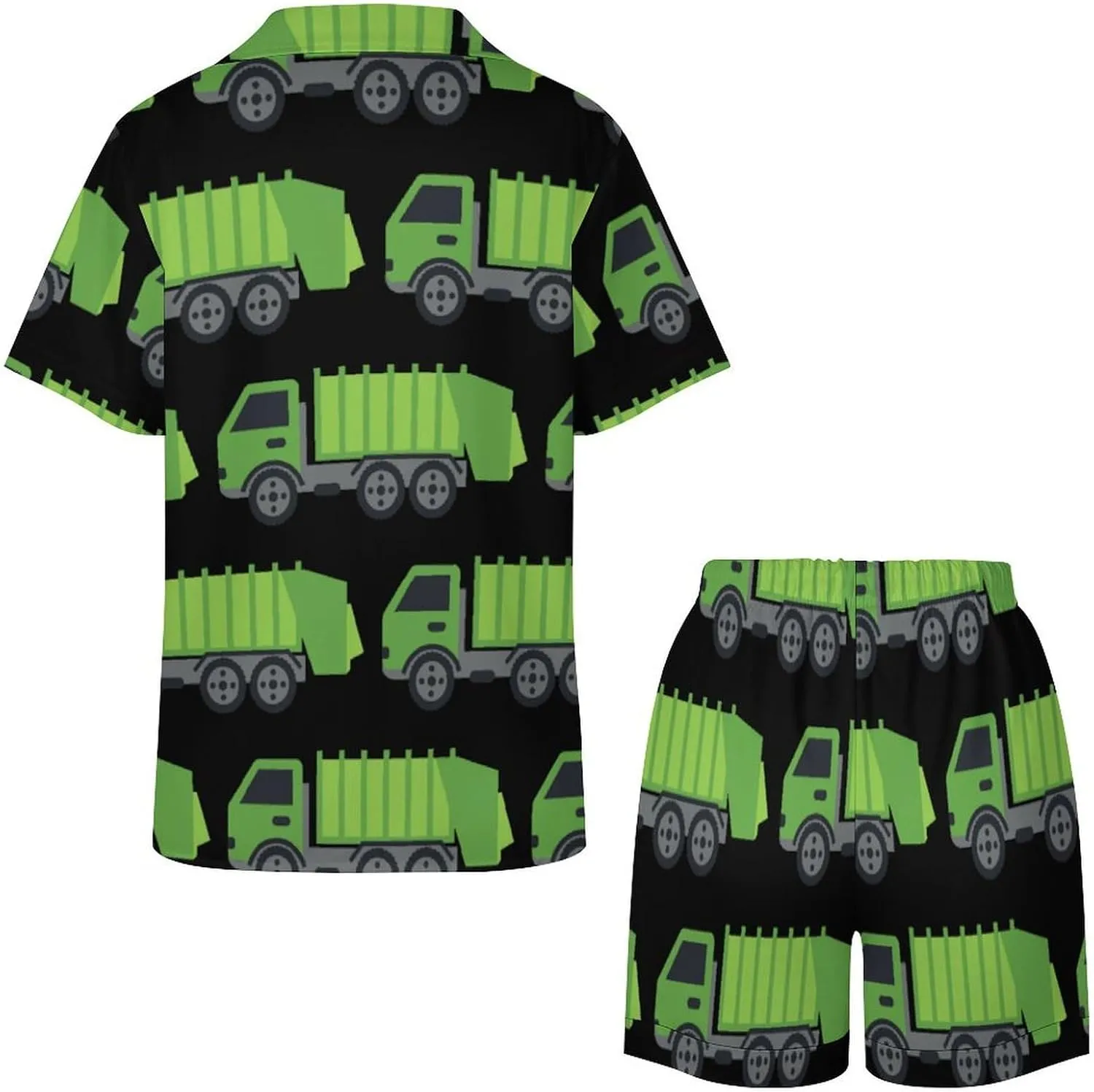Green Garbage Truck Women's Pajamas Set Loungewear 2 Piece Sleepwear Short Sleeve Top Shorts