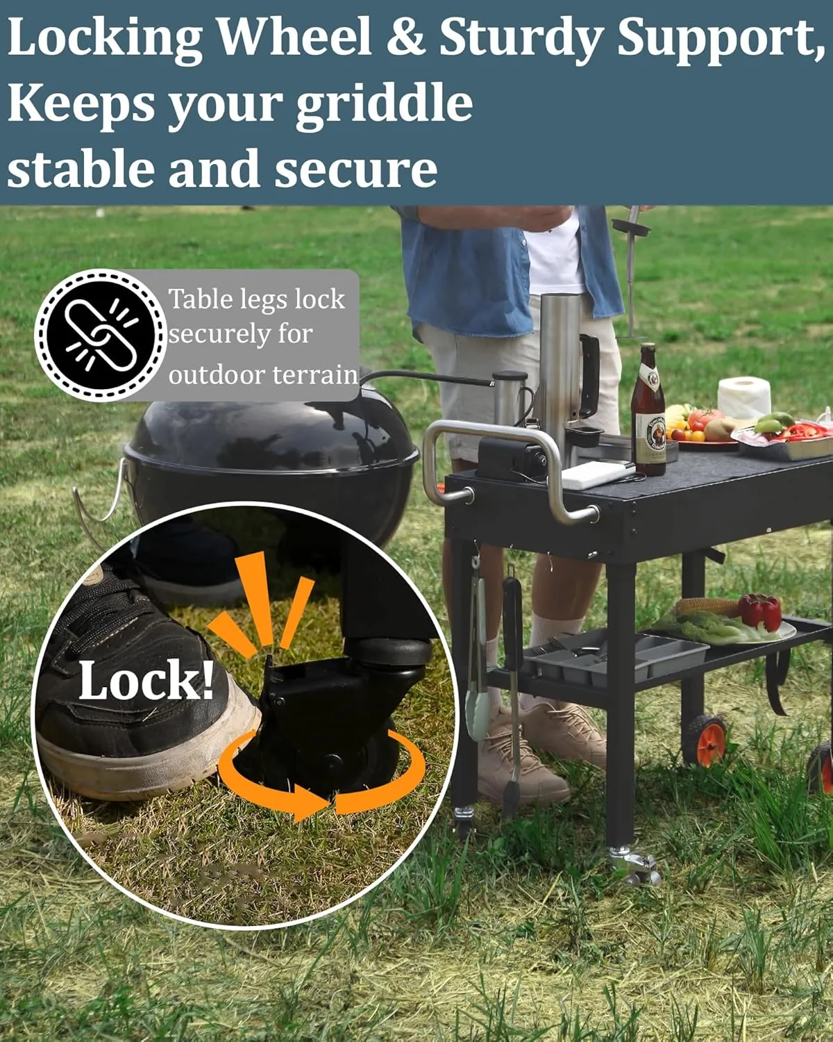 Grill Table for Blackstone Griddle, Grill Carts Outdoor With Wheels, Used for 17 Inch Or 22 Inch Griddle, Foldable Quickly Ninja Stand Suitable for Travel/Camping And Outdoor Meals
