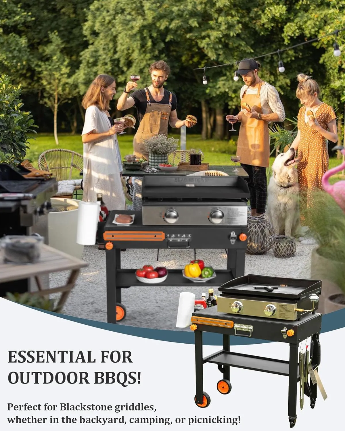 Grill Table for Blackstone Griddle, Grill Carts Outdoor With Wheels, Used for 17 Inch Or 22 Inch Griddle, Foldable Quickly Ninja Stand Suitable for Travel/Camping And Outdoor Meals