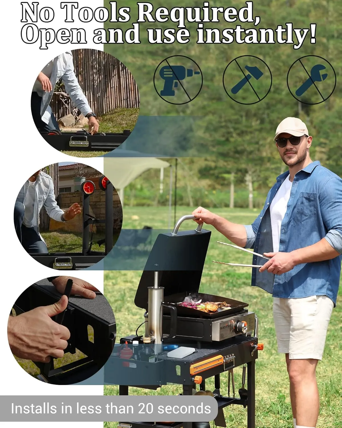 Grill Table for Blackstone Griddle, Grill Carts Outdoor With Wheels, Used for 17 Inch Or 22 Inch Griddle, Foldable Quickly Ninja Stand Suitable for Travel/Camping And Outdoor Meals