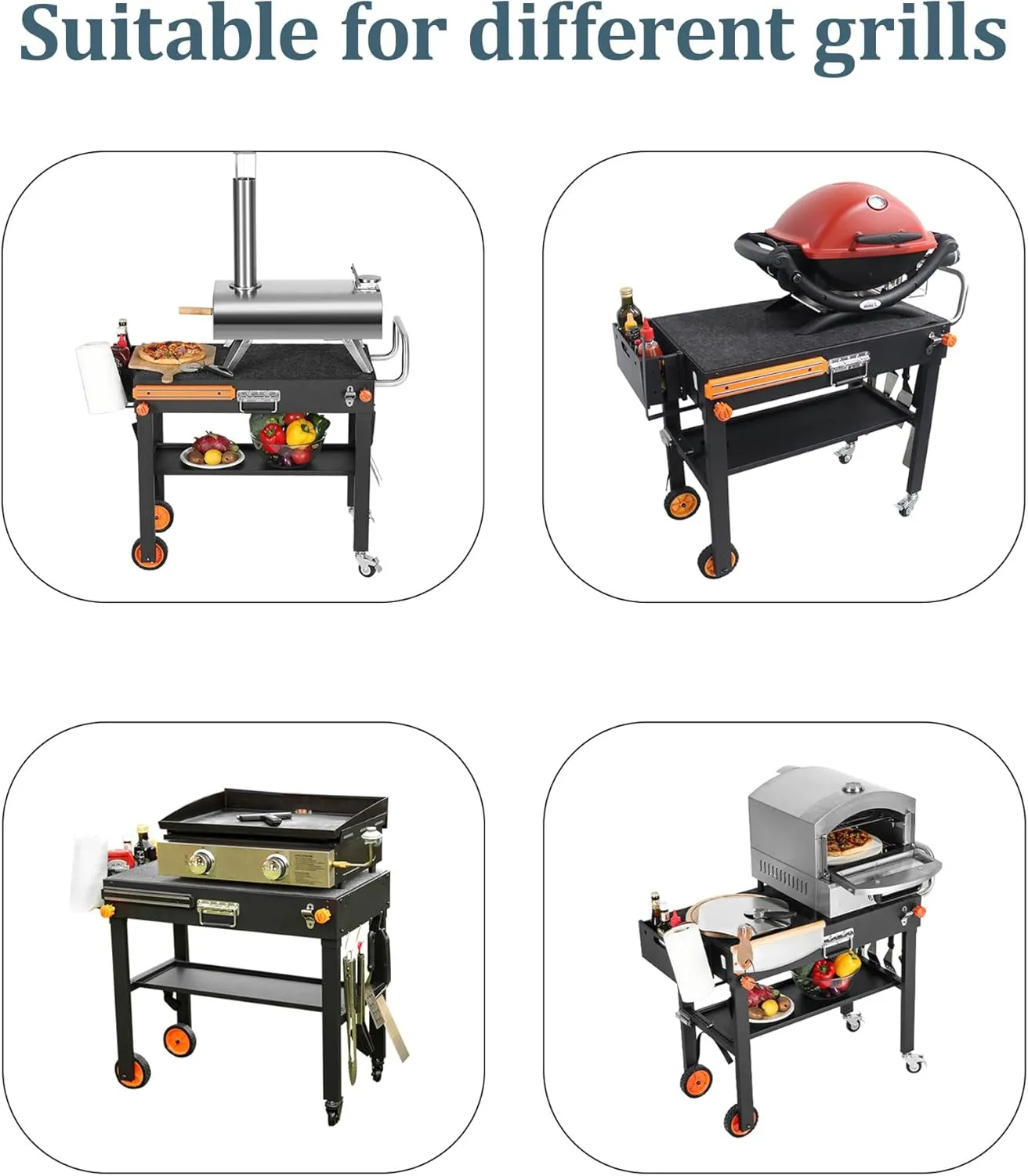 Grill Table for Blackstone Griddle, Grill Carts Outdoor With Wheels, Used for 17 Inch Or 22 Inch Griddle, Foldable Quickly Ninja Stand Suitable for Travel/Camping And Outdoor Meals