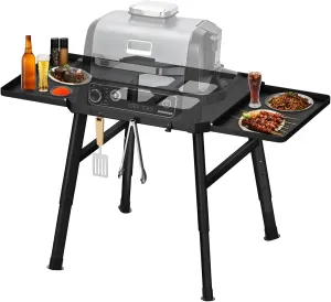 Grill Table Stand for Ninja OG and OO Series Outdoor Grill, Universal Outdoor Grill Stand for Ninja Woodfire and Ninja Pizza Oven, Side Table-Compatible, Utensil-Holder