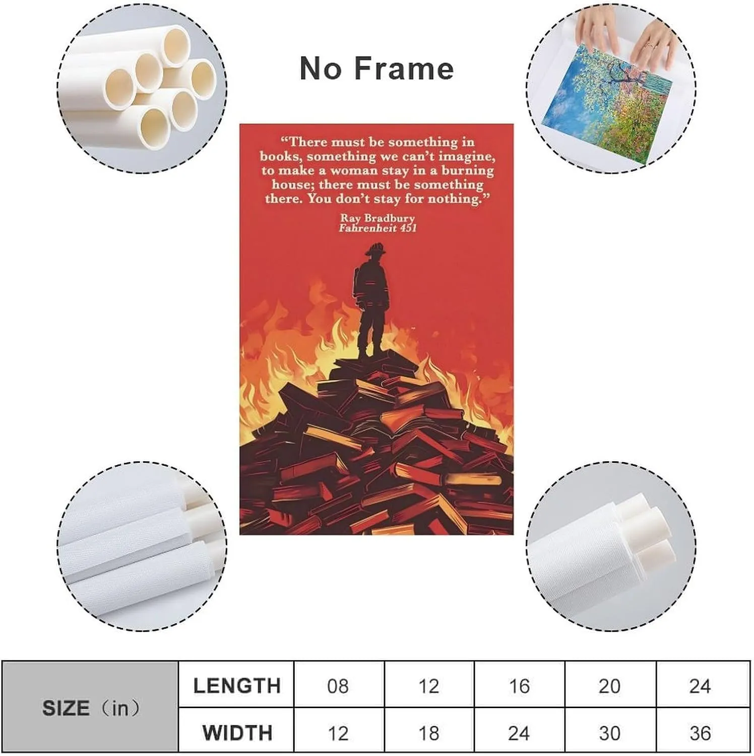 GRXYUNS Fahrenheit 451 Book Quotes Poster Literature Art Decor Poster Canvas Wall Art Poster For Room Aesthetic And Decor Poster For Living Room Bedroom Office Decor 16x24inch(40x60cm)