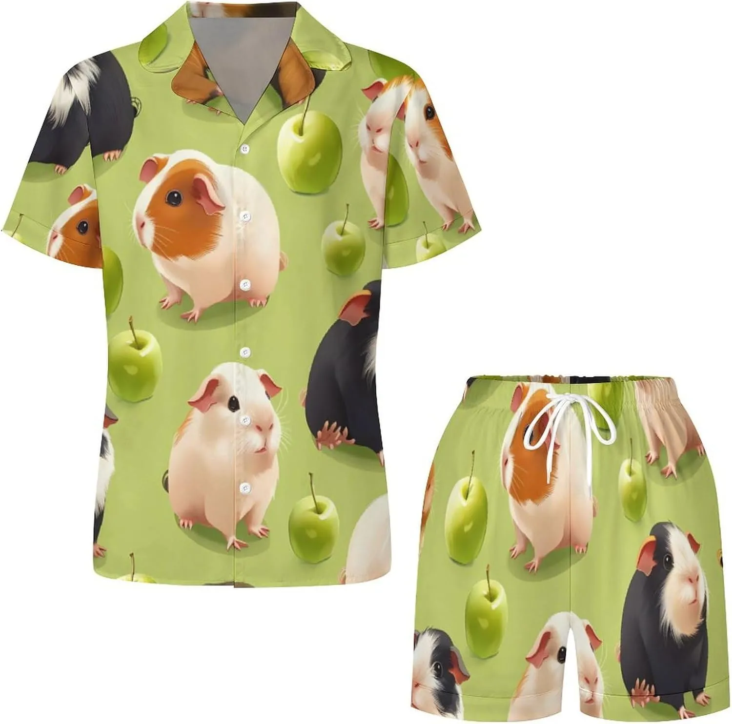 Guinea Pigs (1) Women's Satin Pajama Set Short Sleeve Button Down Sleepwear Loungewear Pj Set