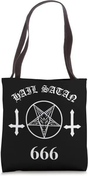 Hail Satan 666 Upside Down Cross Satanic Pentagram Tote Bag