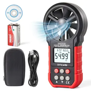 Handheld Digital Anemometer, Wind Speed CFM Meter Temperature Gauge with Digital LCD Display, Air Flow Velocity Tester for HVAC Shooting Drone Fishing Surfing, USB Data Upload, Real-Time Sampling