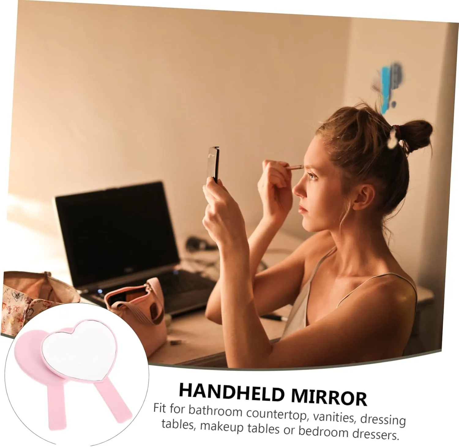 Handheld Makeup Mirror Heart Design Portable Mirror Small Handle Mirror for Women Lady Girls